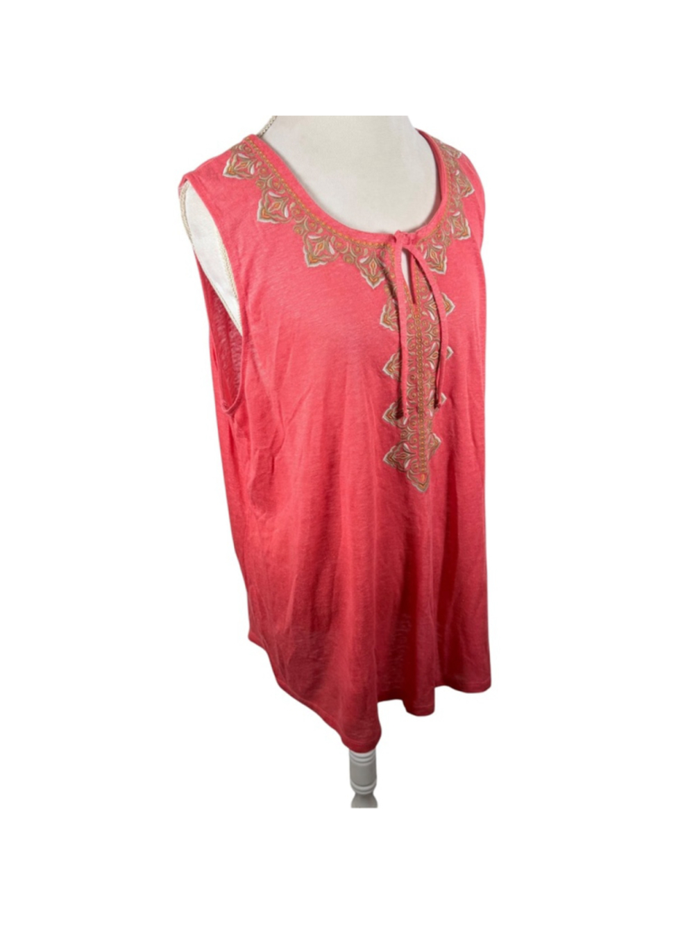 J. Jill Linen Papaya Tunic Top Coral Sleeveless Boho Embroidered Beachy Size XL - Picture 5 of 12